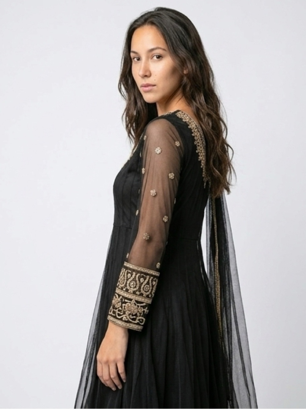 Elegant Black and Gold Embellished Dress